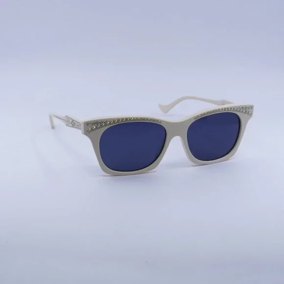 Gucci GG1299S 004 Sunglasses Ivory with Stones Cat Eye Frame, Blue Lenses